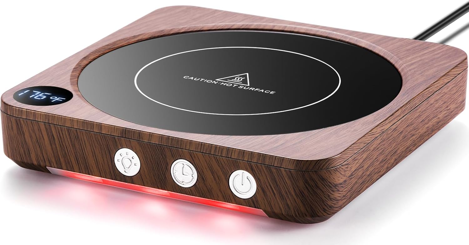 House Gem Mug Warmer – 36W Coffee Mug Warmer for Desk with Temperature Display, 2-12Hrs Auto Shut Off, Smart Candle Warmer – Ideal Coffee Gifts Accessories Keep Beverages Coffee Warmer (Wood) (Wood)