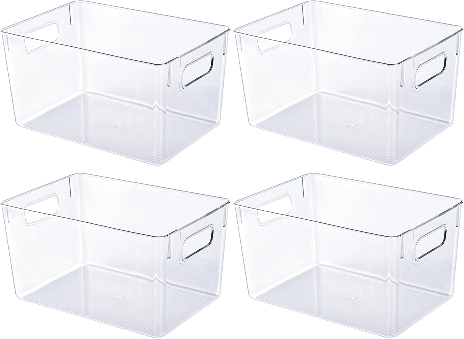 JollyPack 4 Pack Clear Plastic Storage Bins, Pantry Organizers and Storage with Handles, Clear Storage Containers for Fridge, Kitchen, Cabinet, Bathroom and Office