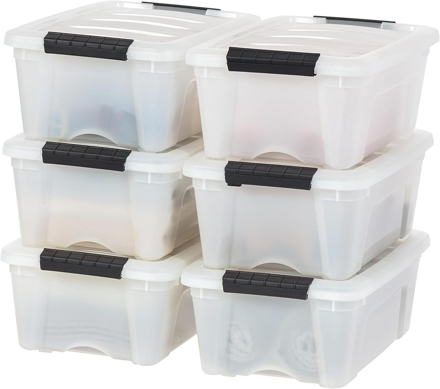 IRIS USA 13 QT Plastic Storage Box with Lid and Latches – 6 Pack – BPA-Free, Discreet Organizing Solution, Durable Nestable Stackable Containers, Secure Pull Handle – Pearl