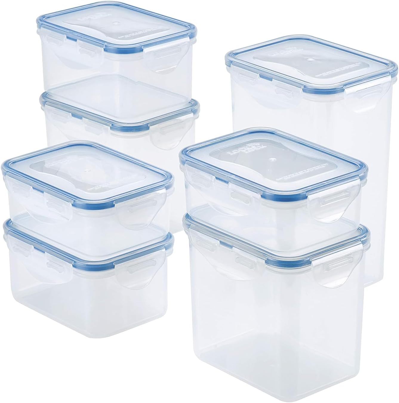 LOCK & LOCK Easy Essentials Food Storage lids/Airtight containers, BPA Free, 14 Piece – Tall Rectangle, Clear