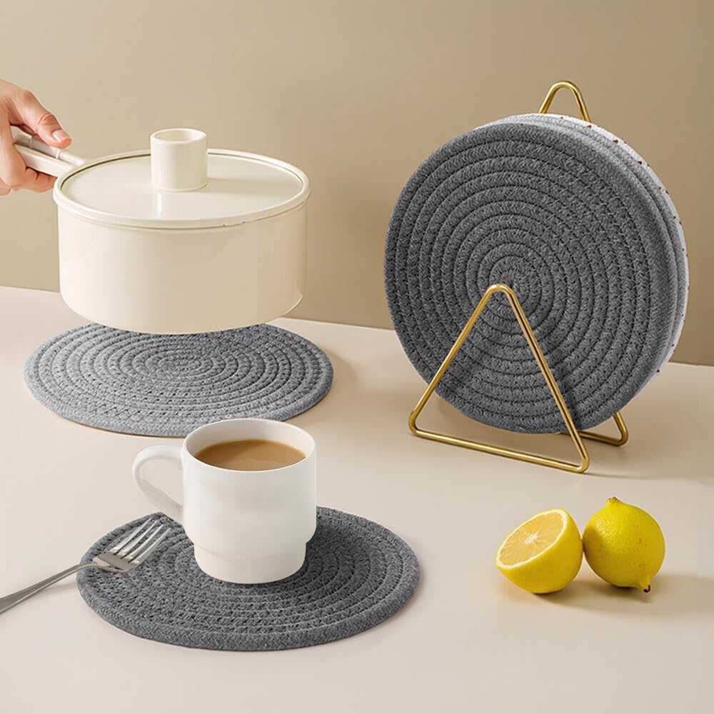 2PCS Woven Trivets for Hot Dishes, Pots and Pans, Heat Resistant Trivet for Kitchen Counter Table Microwave, Multipurpose Non-Slip Hot Pads for Kitchen, Silicone Mat, Pot Holders, Desk Accessories