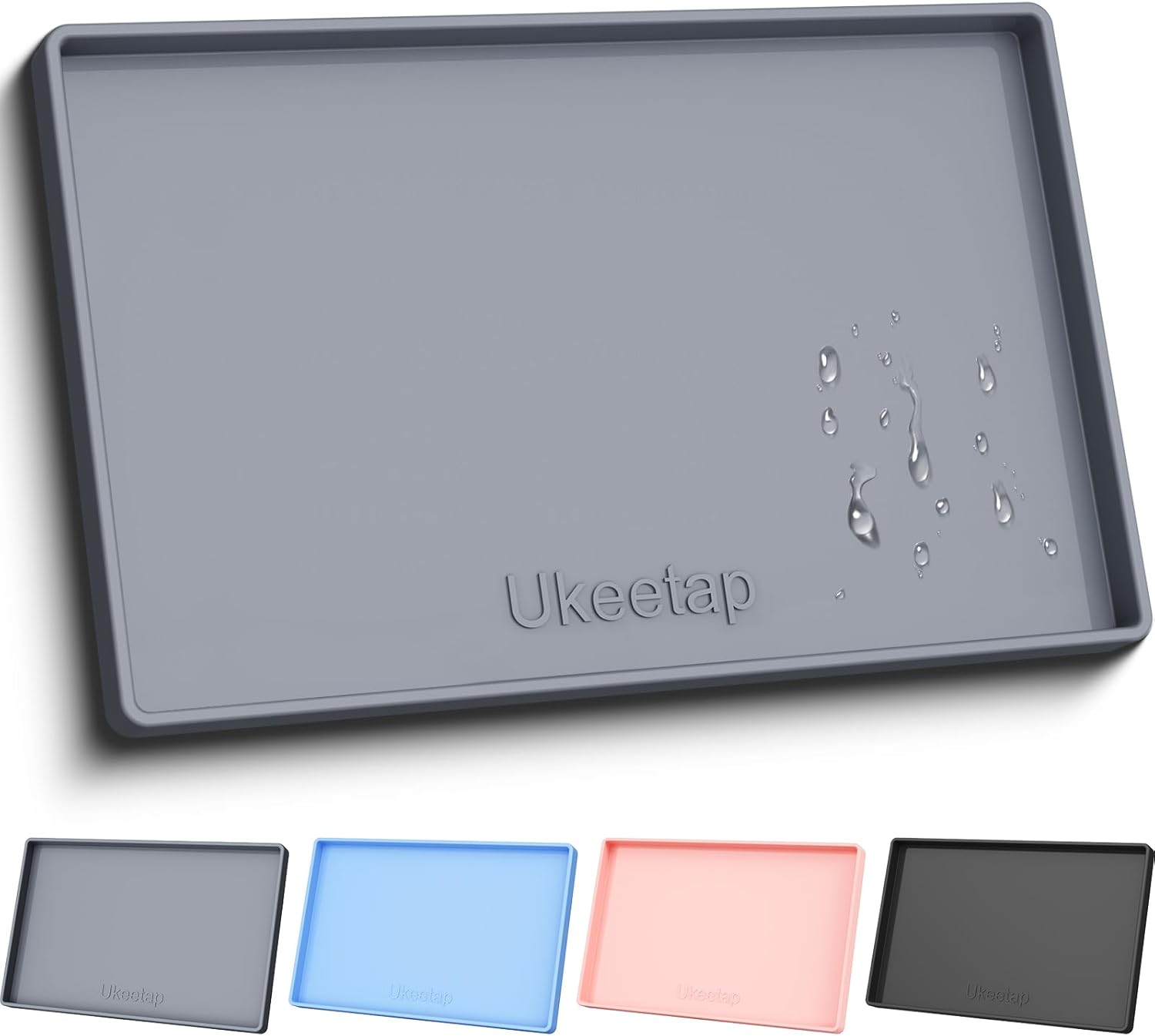 ukeetap Extra Thick Silicone Mat Waterproof with Raised Edge 34″ x 22″, Under Sink Mat for Kitchen & Bathroom, Kitchen Cabinet Liner, Multi-Purpose for Storage & Protection, Gray