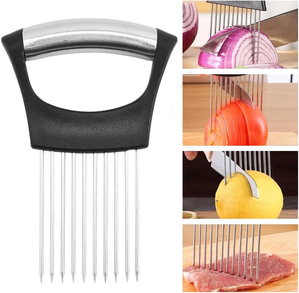 Onion Holder for Slicing, Onion Cutter Vegetable Chopper, Stainless Steel Slicer for Potato, Avocados, Eggs, Food Slicer Assistant Tool for Fruit Lemon and Meat (1)