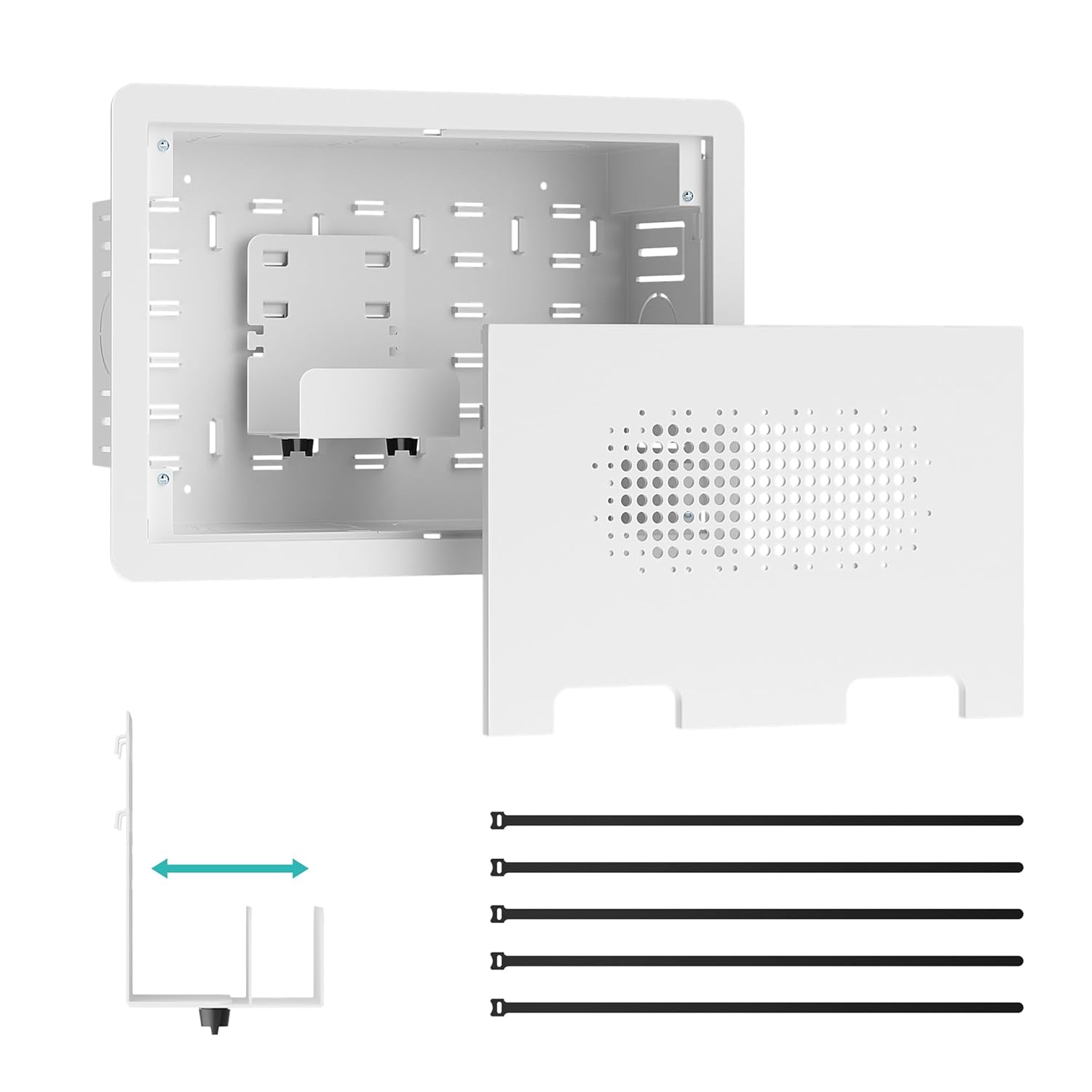 PEGZONE 9″ in-Wall Media Box, Recessed Outlet Wall Box, Structured Media Enclosure for One Connect & Network Switches, Works with Fire TV Stick & Samsung -Friendly Cable Management Kit