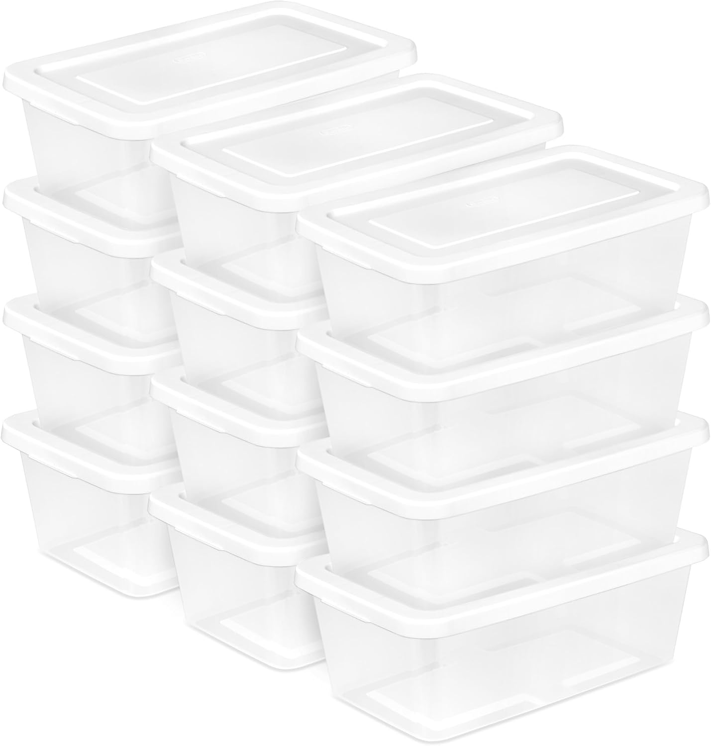 Sterilite 12-Pack 6 Quart Storage Boxes, Stackable Clear Plastic Bins with Snap-On Lids – Heavy-Duty Organizing Containers for Closet, Bathroom, and Office