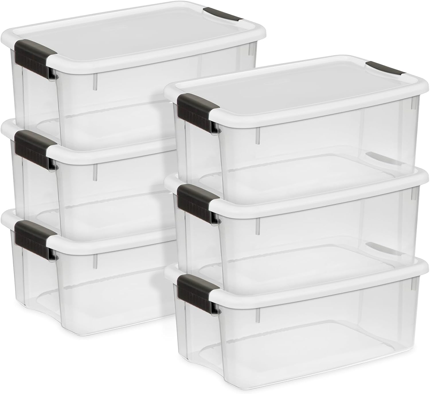 Sterilite 6-Pack Ultra Latching Box, Storage Bins with Lids, Clear Plastic, 18 Quart – Heavy-Duty Organizing Containers for Closet, Bathroom, and Office