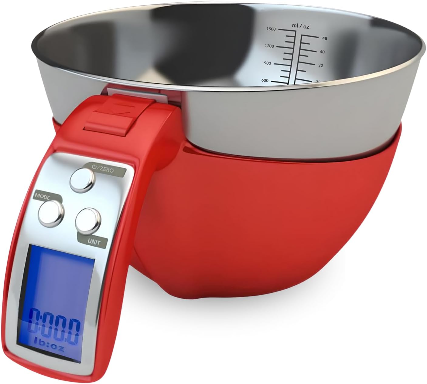 Fradel Digital Kitchen Food Scale with Bowl – 11lb, Grams & Ounces – Removable, Dishwasher-Safe Mixing Bowl – Red