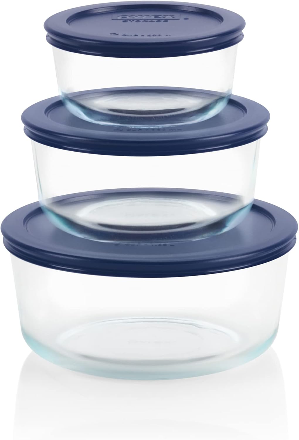 Pyrex Simply Store (3-Pack) Glass Food Storage Containers Set, (2, 4 & 7 Cup) Meal Prep Containers With Plastic BPA-Free Lids, Dishwasher & Microwave Safe