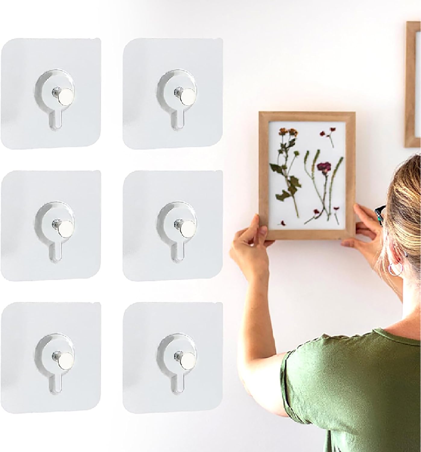 Picture Hangers Without Nails, 20 Ibs Load Heavy Duty Self Adhesive Wall Hooks No Drill Hooks for Hanging, Upgraded Picture Hangers Without Nails Nail Free Wall Hangers for Home (2.36″ × 3.93″, 6pcs)