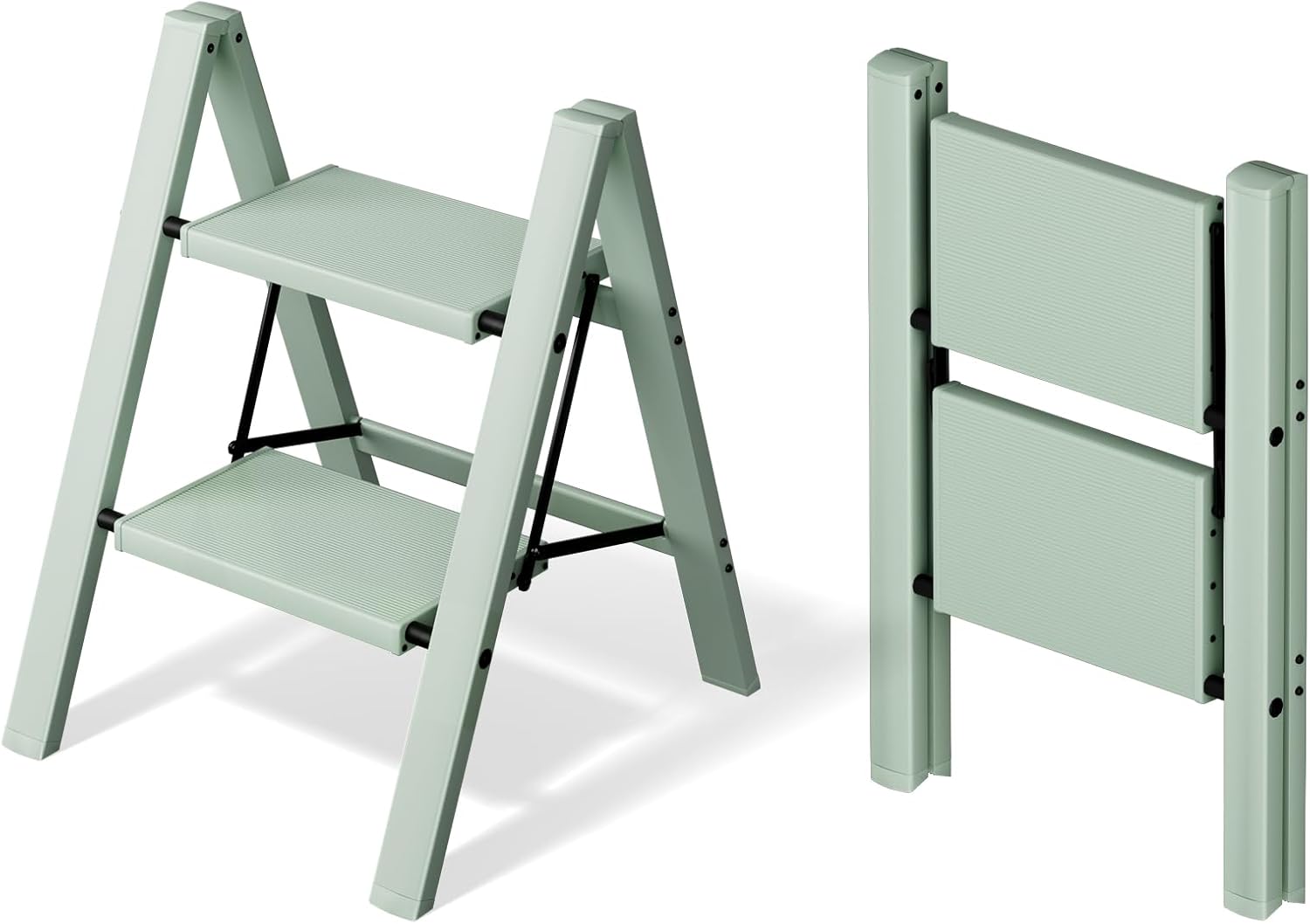 Mayi Plus 2 Step Ladder,Aluminum Folding Step Stool for Adults,Step Ladder with Wide Anti-Slip Pedal,330 lbs Capacity for Home,Office,Kitchen,Library(Green)