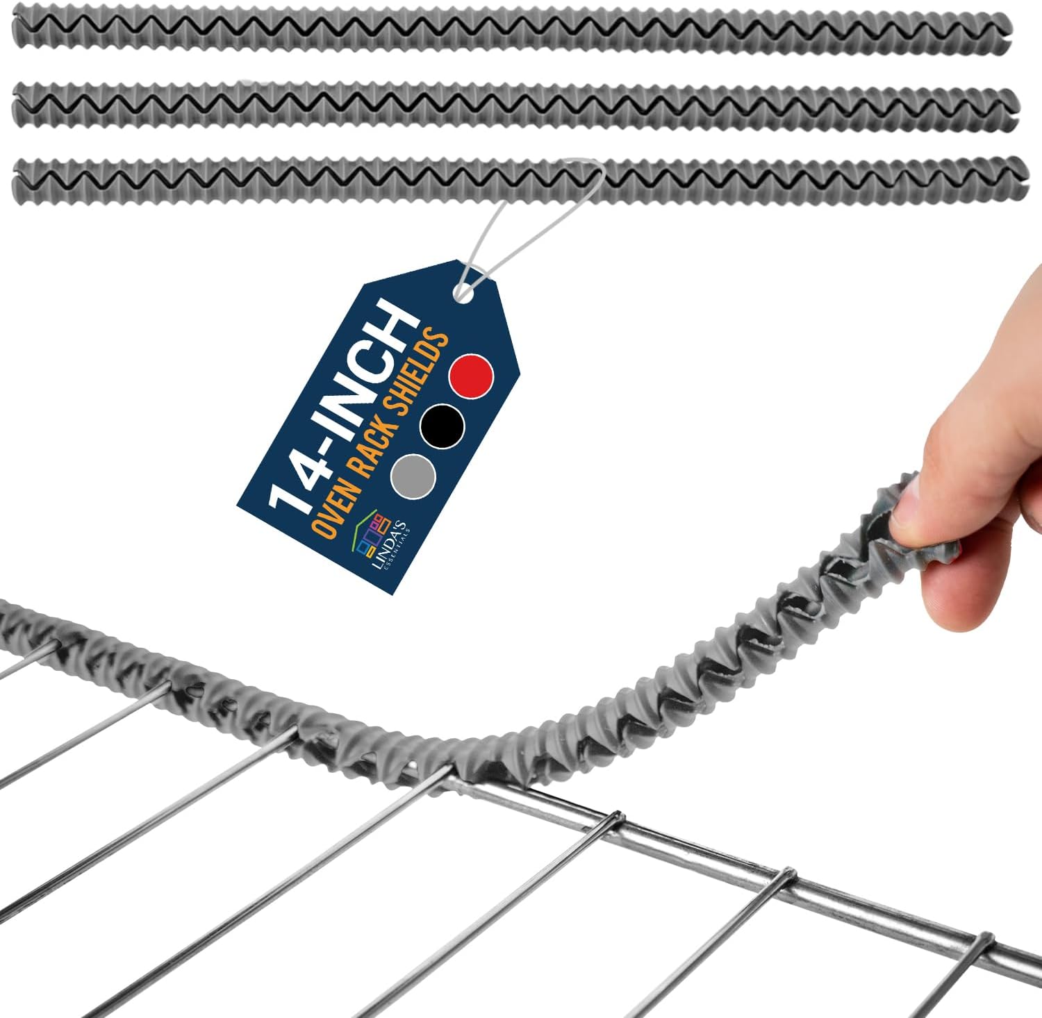 Silicone Oven Rack Shields by Linda’s Essentials (3 Pack) | Heat Resistance Silicone Oven Rack Protectors Guards Against Burns and Scars | 14 Inches Long (Gray)