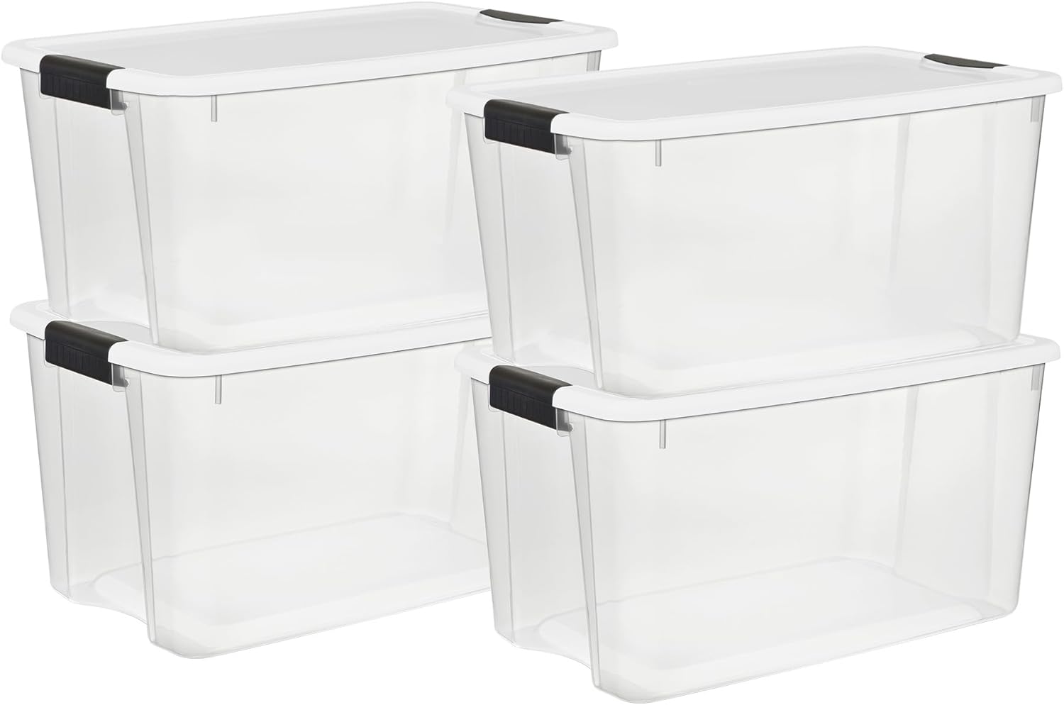 Sterilite 4 Pack Ultra Latching Box, Storage Bins with Lids, Clear Plastic, 70 Quart – Heavy-Duty Organizing Containers for Closet, Bathroom, and Office