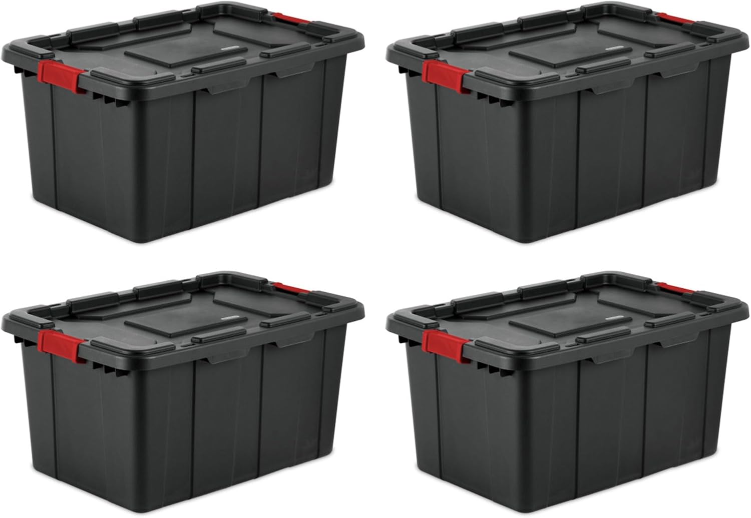 Sterilite 8-Pack Industrial Tote, Plastic Storage Bins with Lids, 27 Gallon, Black – Heavy-Duty Organizing Containers for Closet, Bathroom, and Office