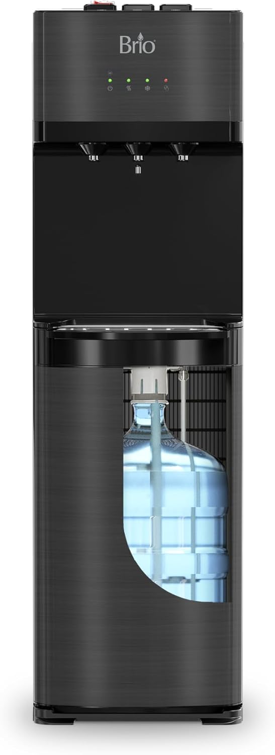 Brio Self Cleaning Bottom Loading Water Cooler Water Dispenser – Black Stainless Steel – 3 Temperature Settings – Hot, Room & Cold Water