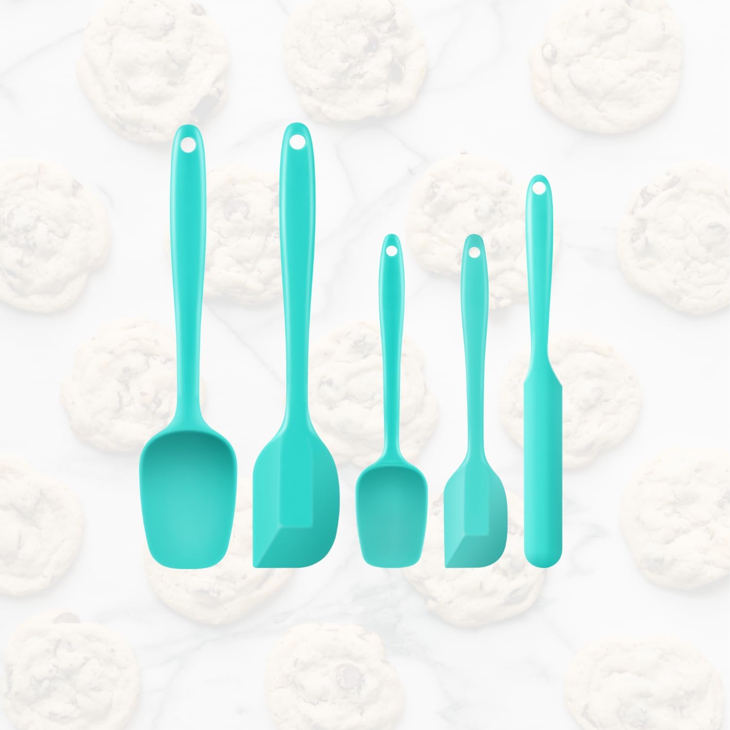 5-Pack Silicone Spatula Set – Heat-Resistant Baking, Cooking & Mixing Tools, Seamless Design, Non-Stick & Easy to Clean, Aqua Sky