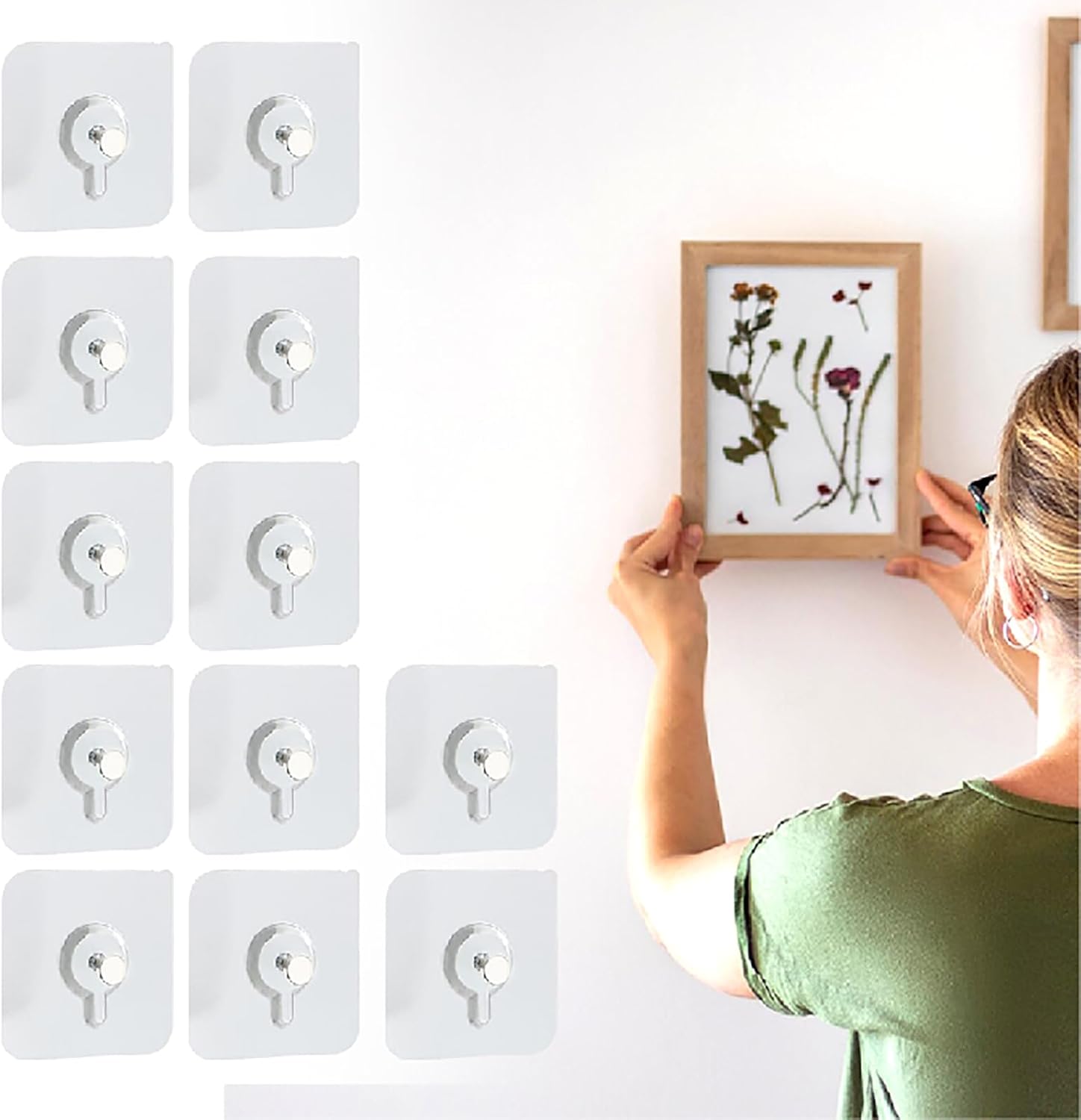 Picture Hangers without Nails, 20 Ibs Load Heavy Duty Self Adhesive Wall Hooks No Drill Hooks for Hanging, Upgraded Picture Hangers Without Nails Nail Free Wall Hangers for Home (2.36″ × 3.93″, 12pcs)