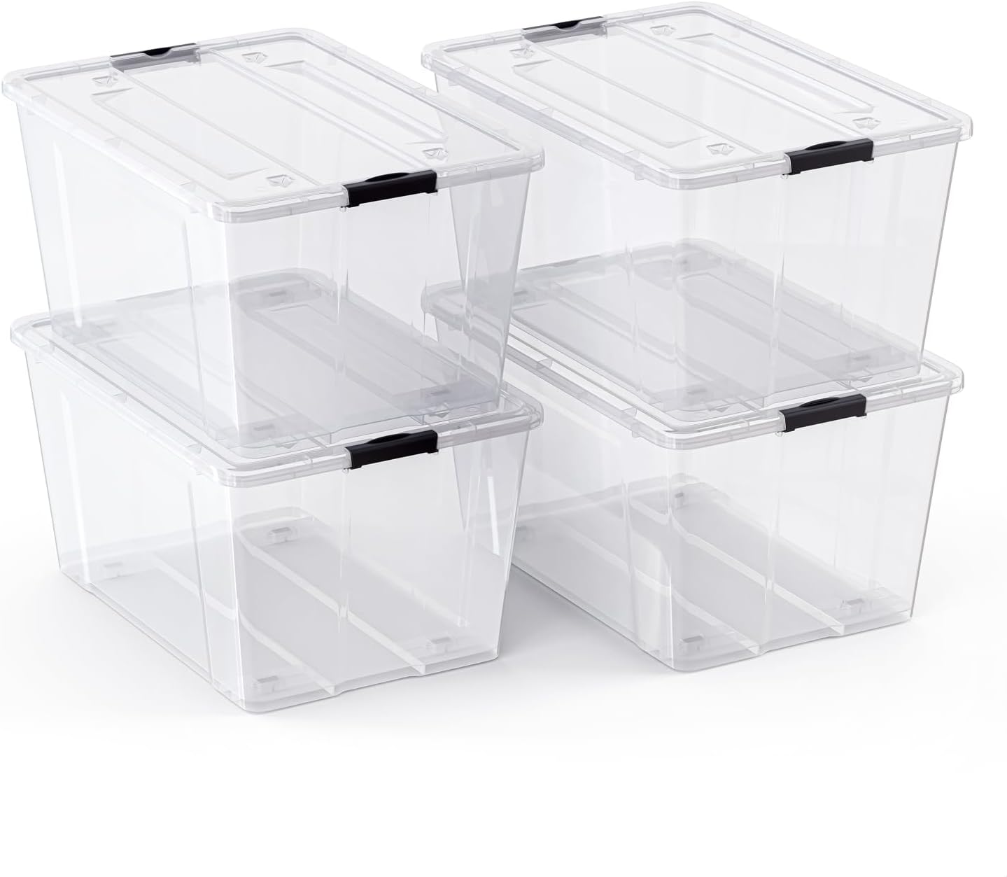 Lifetime Appliance Parts 4 PACK 75 Qt. Plastic Storage Bin Tote Organizing Container with Ultra Durable Lid & Secure Latching Buckles Stackable Extra Strength Clear w/Black Handle