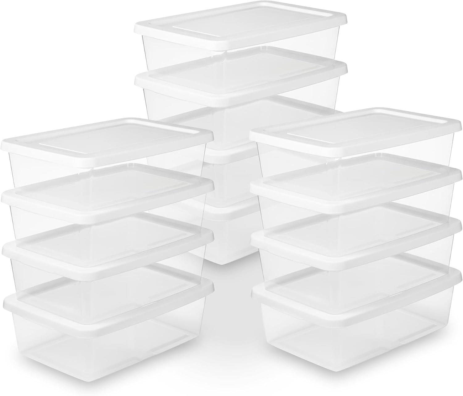 Sterilite 12-Pack Clear Storage Box, Stackable Container Bins with Lids, 12 Qt, White – Plastic Containers for Home, Closet, Bathroom, and Office Organization
