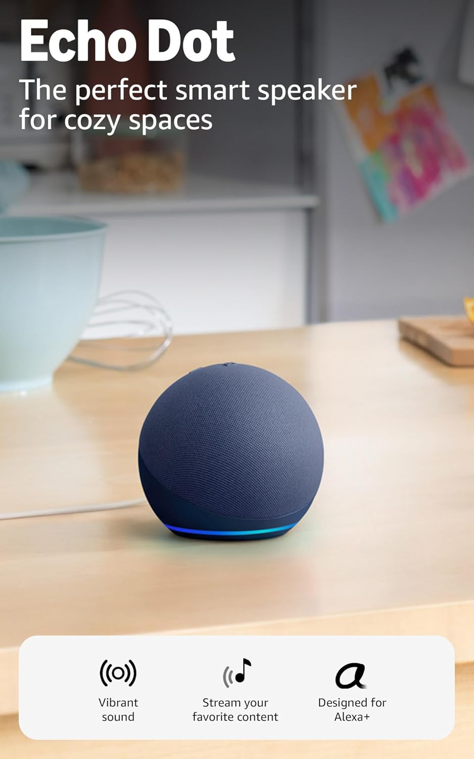 Amazon Echo Dot (newest model) – Vibrant sounding speaker, Designed for Alexa+, Great for bedrooms, dining rooms and offices, Deep Sea Blue