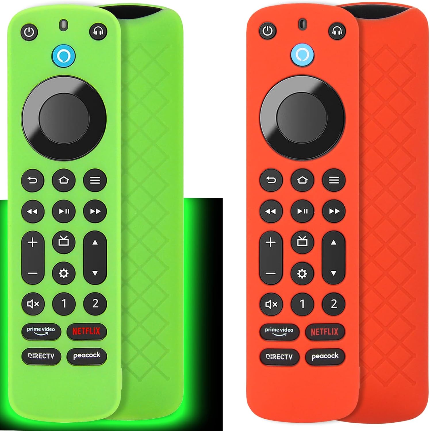 Pinowu Silicone Cover (2pcs) Compatible with Alexa Voice Remote Pro, Anti Slip Silicone Protective Case with Lanyard for Fire TV Cube Remote Pro (Green Glow & Red NOT Glow)