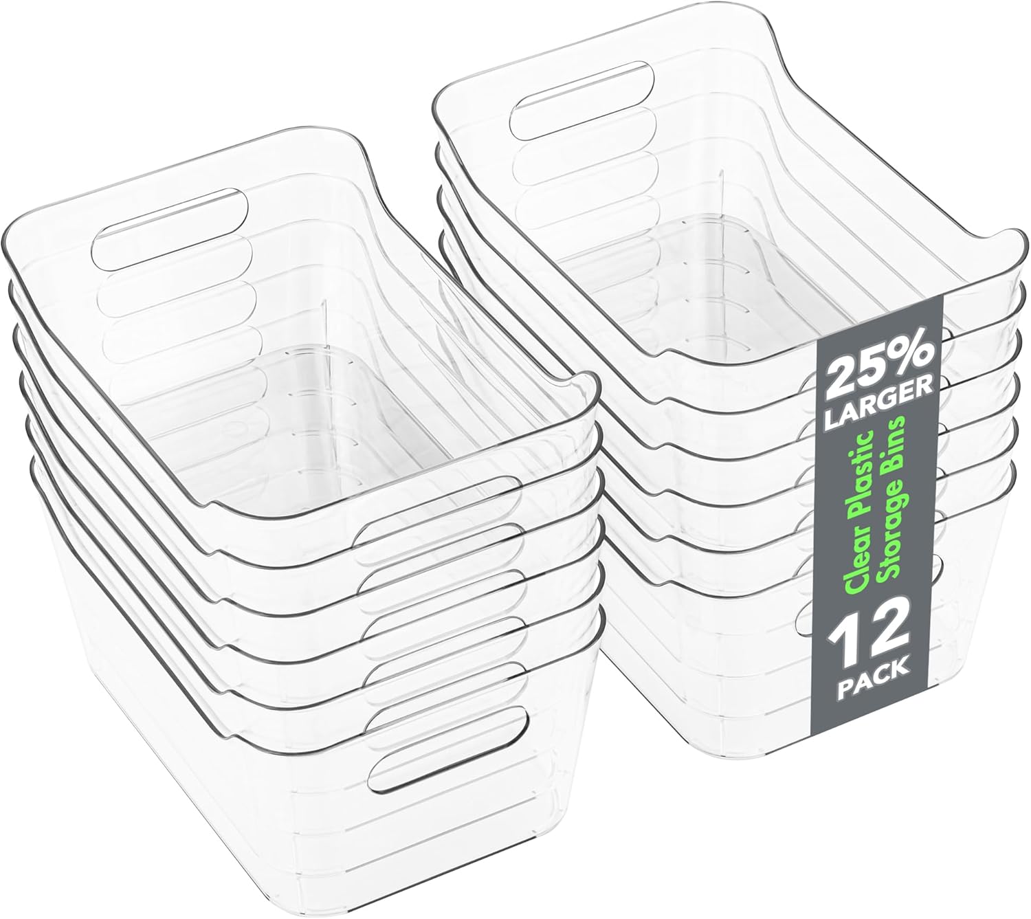 Tiawudi 12 Pack Plastic Storage Bins, Multi-Use Organizer Bins, Pantry Organizer, Clear Storage Containers for Home, Kitchen, Office, Cabinet, Shelf and Fridge Organization