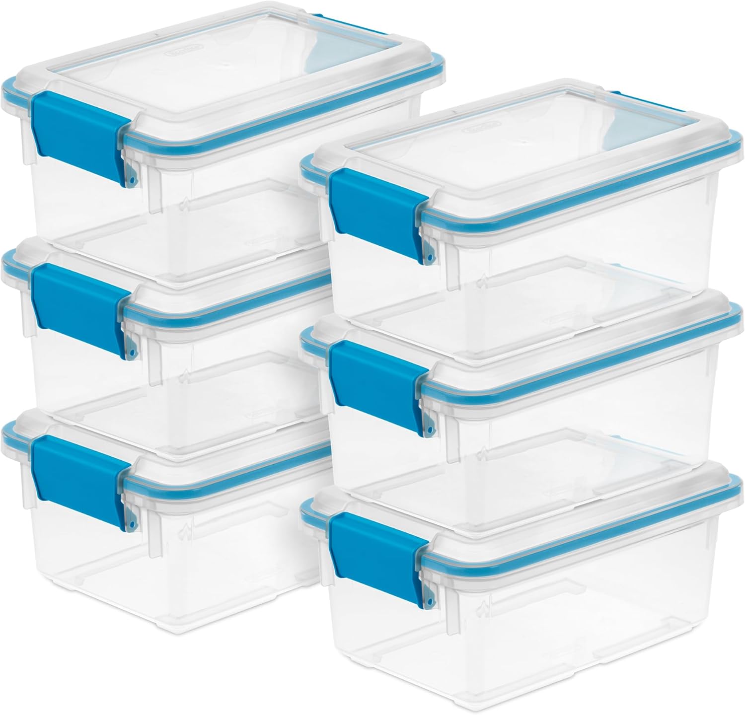 Sterilite 6-Pack Gasket Box, Weather-Resistant Storage Bins with Latching Lids, 7.5 Quart – Heavy-Duty Organizing Containers for Closet, Bathroom, and Office