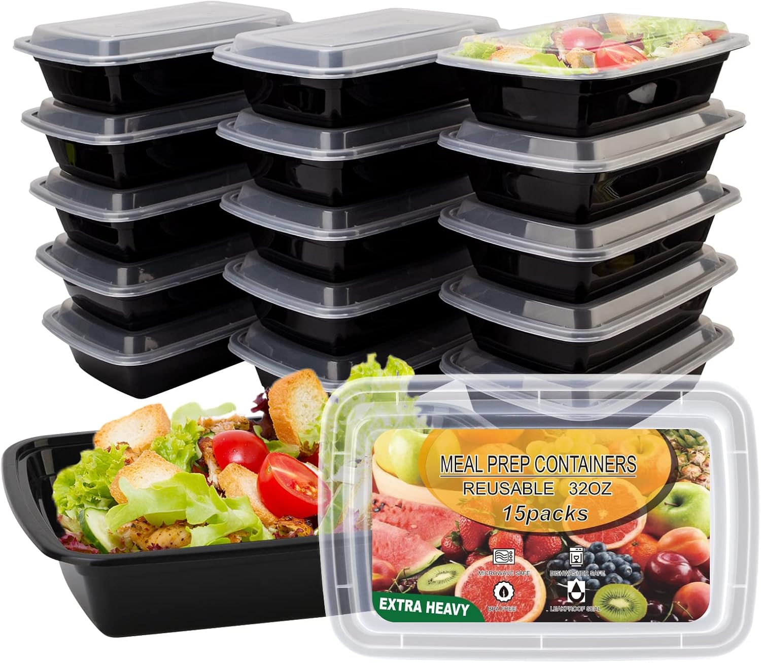 Ezalia 15 Pack- Meal Prep Containers 32oz, Plastic Food Prep Containers Reusable, Leakproof To Go Food Containers with Lids, BPA-Free, Microwave/Dishwasher/Freezer Safe