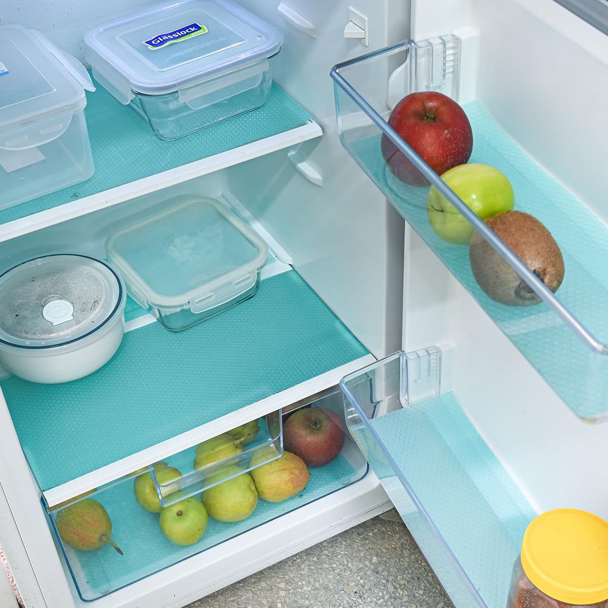 BOPART 12Pcs Refrigerator Liners Washable Fridge Shelf Liners Mats for Freezer Glass Shelves Kitchen Cabinets Cupboards Drawers (17.7″ x 11.4″)