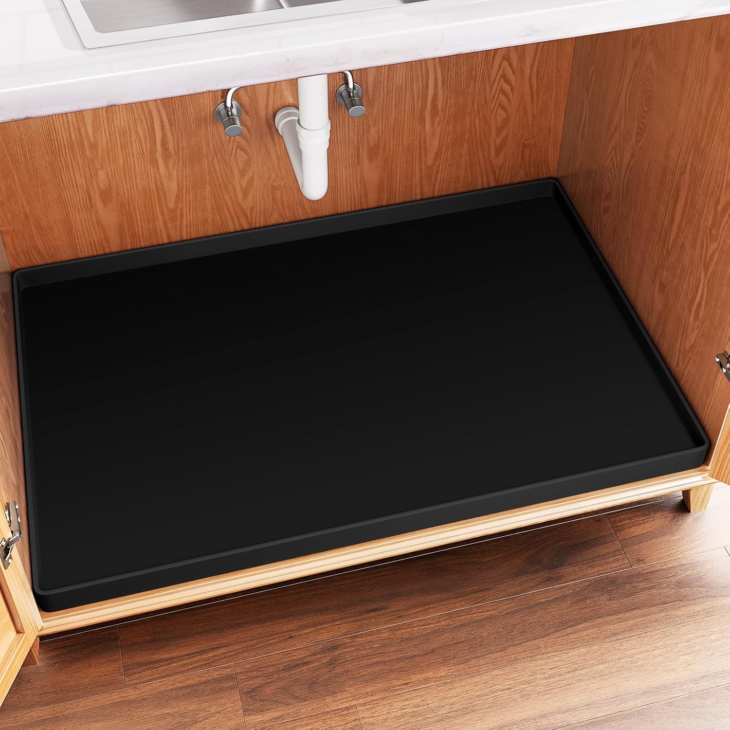 FLATO Waterproof Under Sink Mat 34″ x 22″ Shelf Liner for Kitchen and Bathroom, Cabinet Protector, Organizers and Storage, Flexible Silicone Drip Tray