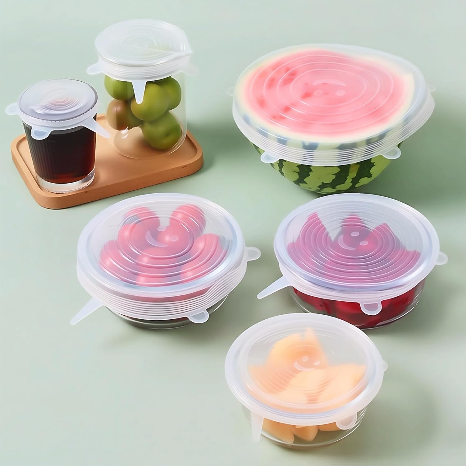 6 Piece Silicone Stretch Lid Set for Containers, Reusable Food-Grade Airtight Covers, BPA-Free and Microwave-Safe Elastic Lids for Kitchen and Storage