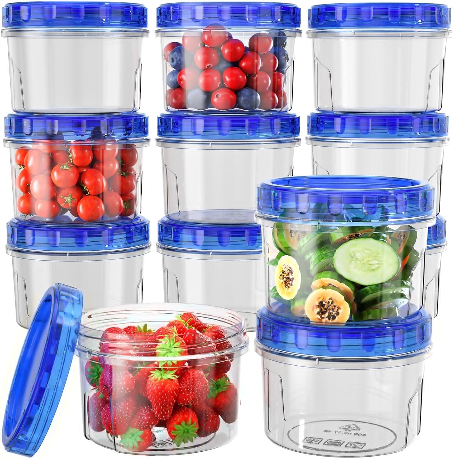 HOMETALL Freezer Storage Containers, [12 Pack-16 Oz] Airtight Plastic Food Storage Containers with Twist Top Lids, Soup, Meal Prep Containers | BPA Free | Stackable | Leakproof