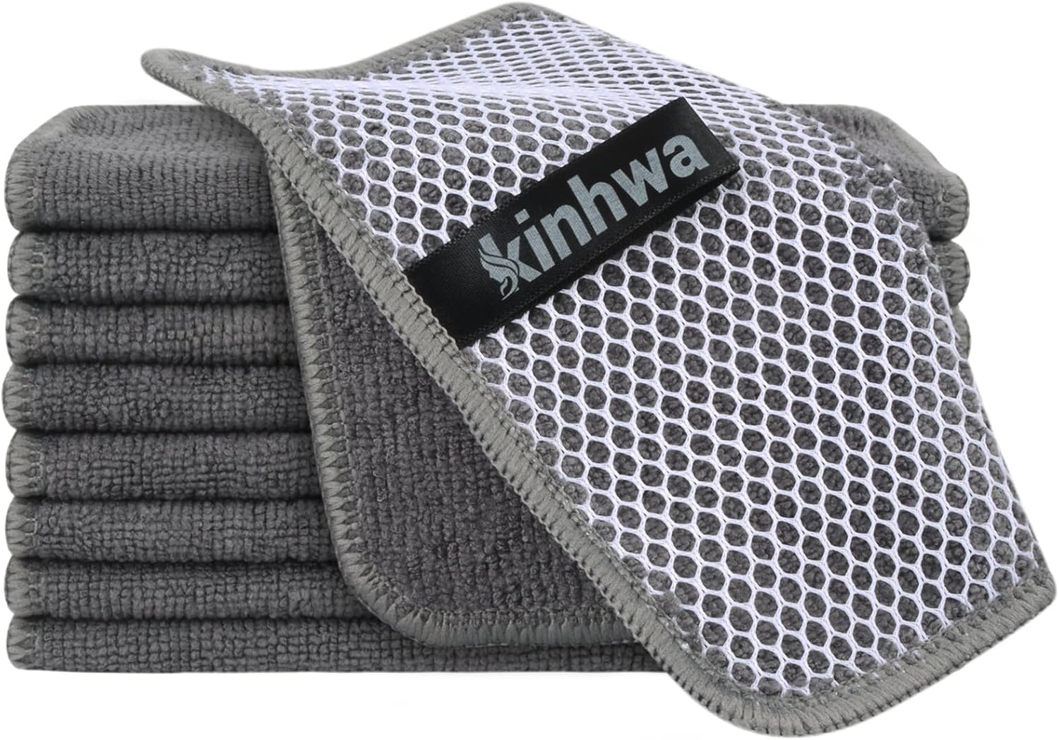 KinHwa Kitchen Washcloths for Dishes Absorbent Microfiber Dish Cloths Quick Dry Dish Rags with Poly Scour Scrub Side Ideal for Kitchen Cleaning (Gray, 7inchx7inch 9 Pack)