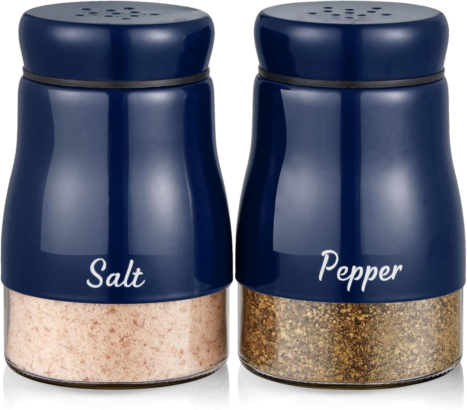 Navy Blue Salt and Pepper Shakers Set, Bivvclaz 5 Ounce Salt and Pepper Dispenser with Glass Bottom, Cute Salt and Pepper Shakers for Blue Kitchen Decor and Accessories