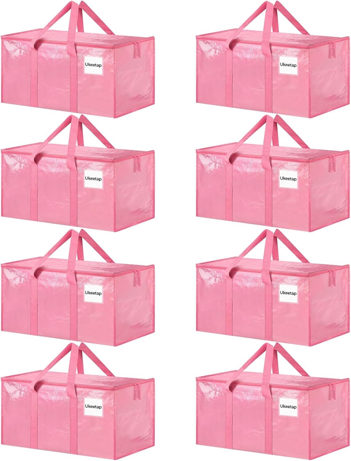 8 Pack Extra Large Heavy Duty Moving Bags, Pink Storage Bins with Lids, Reinforced Handles & Heavy-Duty Zippers Moving Boxes Storage Bags Totes for Clothes Packing, Dorms, College Supplies, Pink