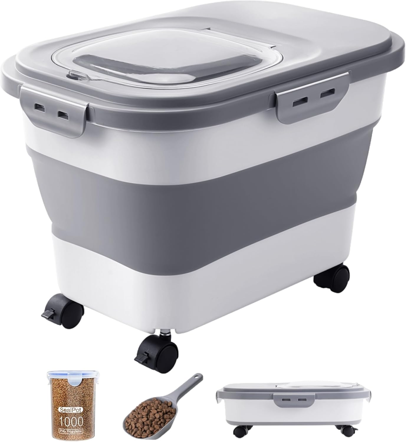 20-23 Lbs Dog Food Storage Container – Collapsible Dog Food Container with Attachable Casters and Scoop,Travel Silicone Bowl, Pet Food Storage Containers to Keep Dry Food Fresh,Easy to Move