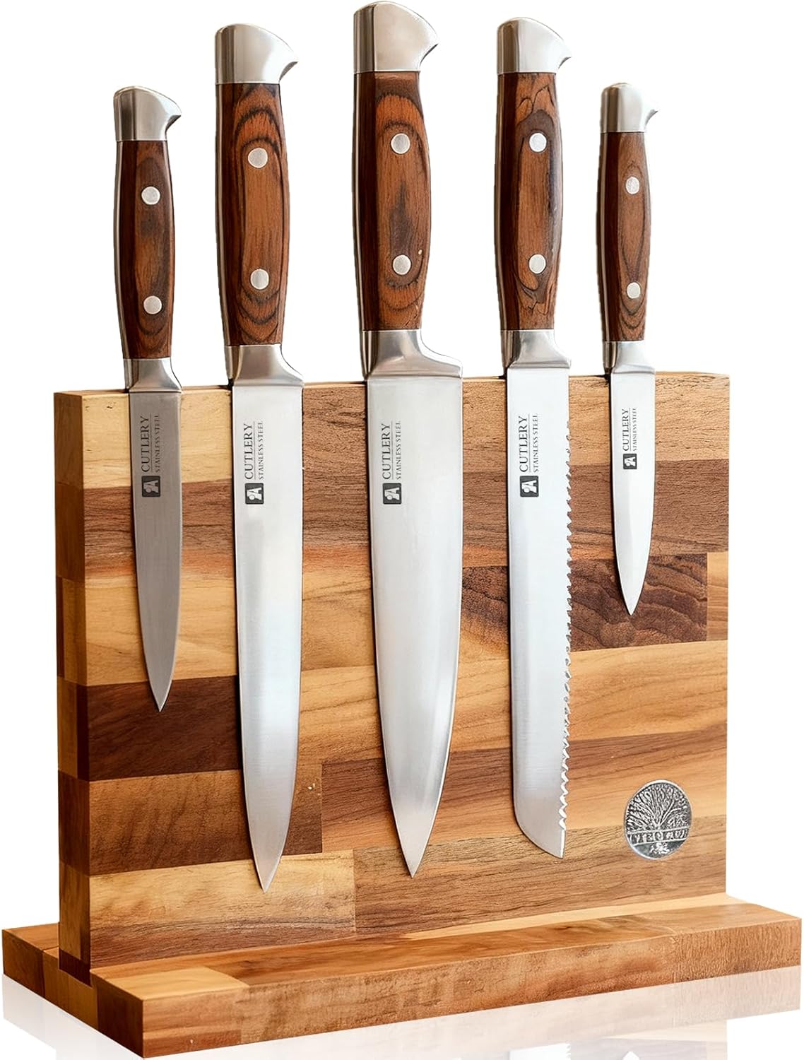 Magnetic Knife Block Set, Double Sided Magnetic Knife Holder with Knives