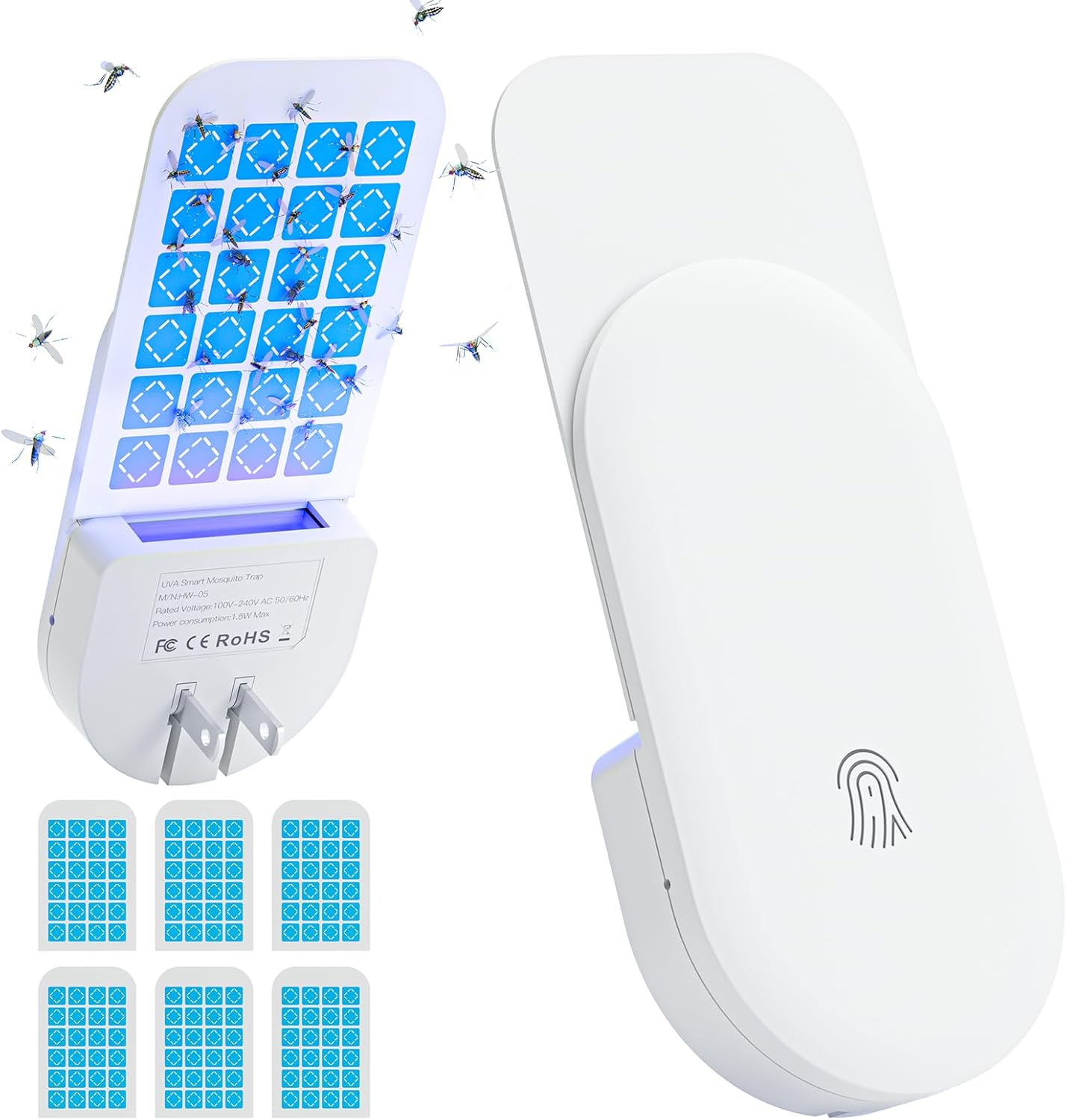 TIENBE Flying Insect Trap, 2 in 1 Indoor Plug-in Fruit Fly Trap, 1 Trap White and 6 Glue Cards, Fruit Fly Traps for Gnat, Moth, Mosquito, Suitable for Every Part of The Home