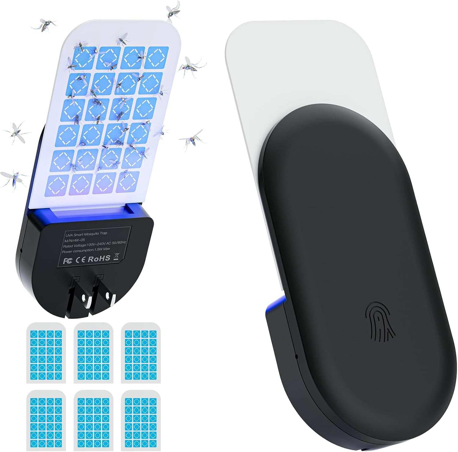 TIENBE Flying Insect Trap, 2 in 1 Indoor Plug-in Fruit Fly Trap, 1 Trap Black and 6 Glue Cards, Fruit Fly Traps for Gnat, Moth, Mosquito, Suitable for Every Part of The Home