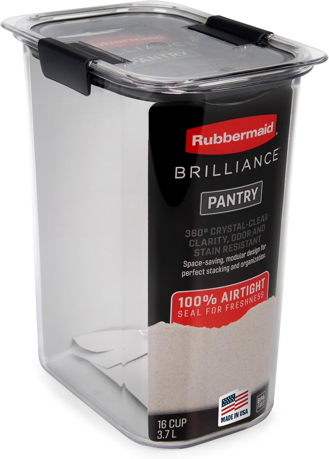 Rubbermaid Brilliance 16-Cup Airtight Food Storage Container with Lid Clear/Grey – optimal for pantry organization flour sugar and food storage