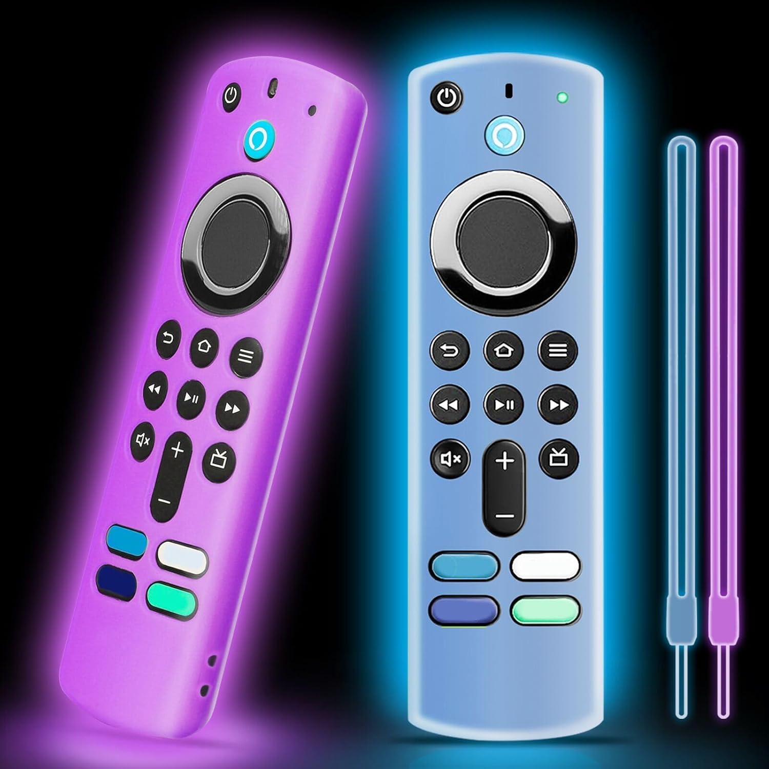 2 Pack Silicone Remote Cover Compatible with 2021 Fire TV Stick 4K/Alexa Voice Remote 3rd Gen, Anti Slip Silicone Protective Case with Color Lanyard Glow in The Dark