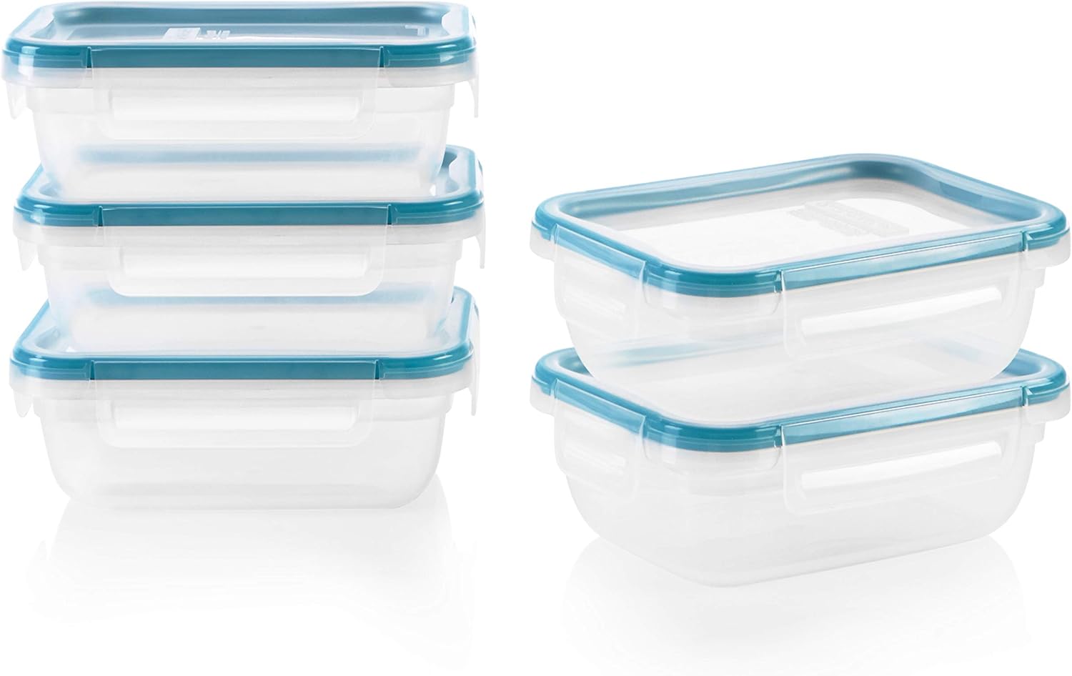 Snapware Plastic Total Solution 5-Pack (3-Cup) Food Storage Containers Set, Leakproof & Airtight Plastic Locking Lids Rectangular Tupperware, Non-Toxic BPA-Free Lids, Microwave Dishwasher Freezer Safe