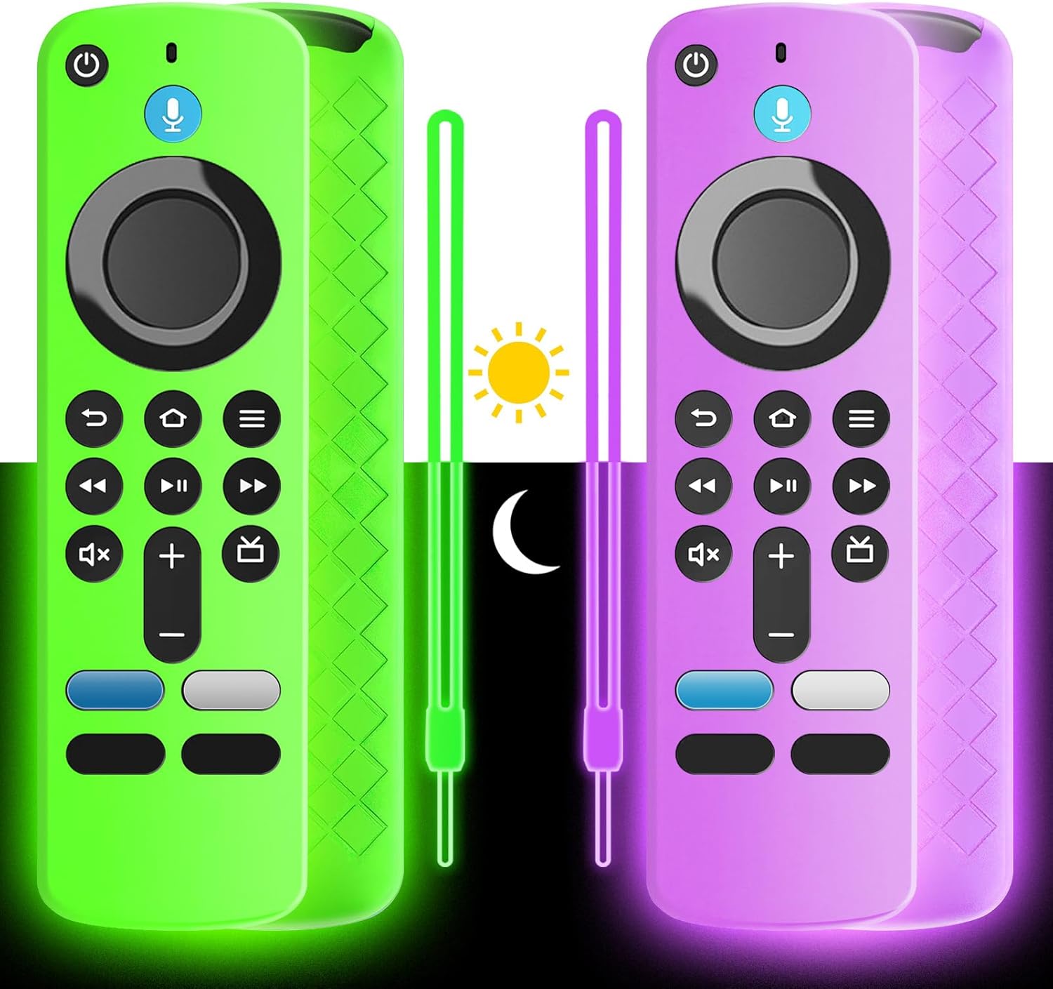 (2 Pack) Soft Silicone Remote Cover for (newestmodel) Stick HD, 4K Remote Controls, Stick Cover Glow in The Dark, Anti Slip Shockproof Protective Case with Lanyard (Glow Green&Glow Purple)