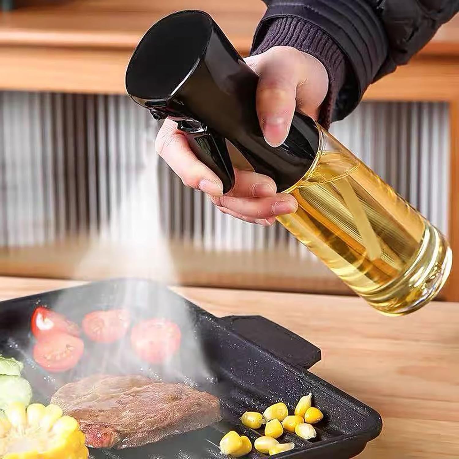 Oil Sprayer for Cooking- 200ml Glass Olive Oil Sprayer Mister, Olive Oil Spray Bottle, Kitchen Gadgets Accessories for Air Fryer, Canola Oil Spritzer, Widely Used for Salad Making, Baking, Frying,BBQ