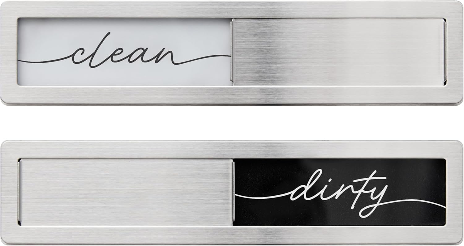 Stainless Steel Clean Dirty Magnet for Dishwasher, Black & White Script Dishwasher Magnet Clean Dirty Sign, Premium Clean/Dirty Dish Washer Magnets with Protective Backing, Rustic Kitchen Dish Sign