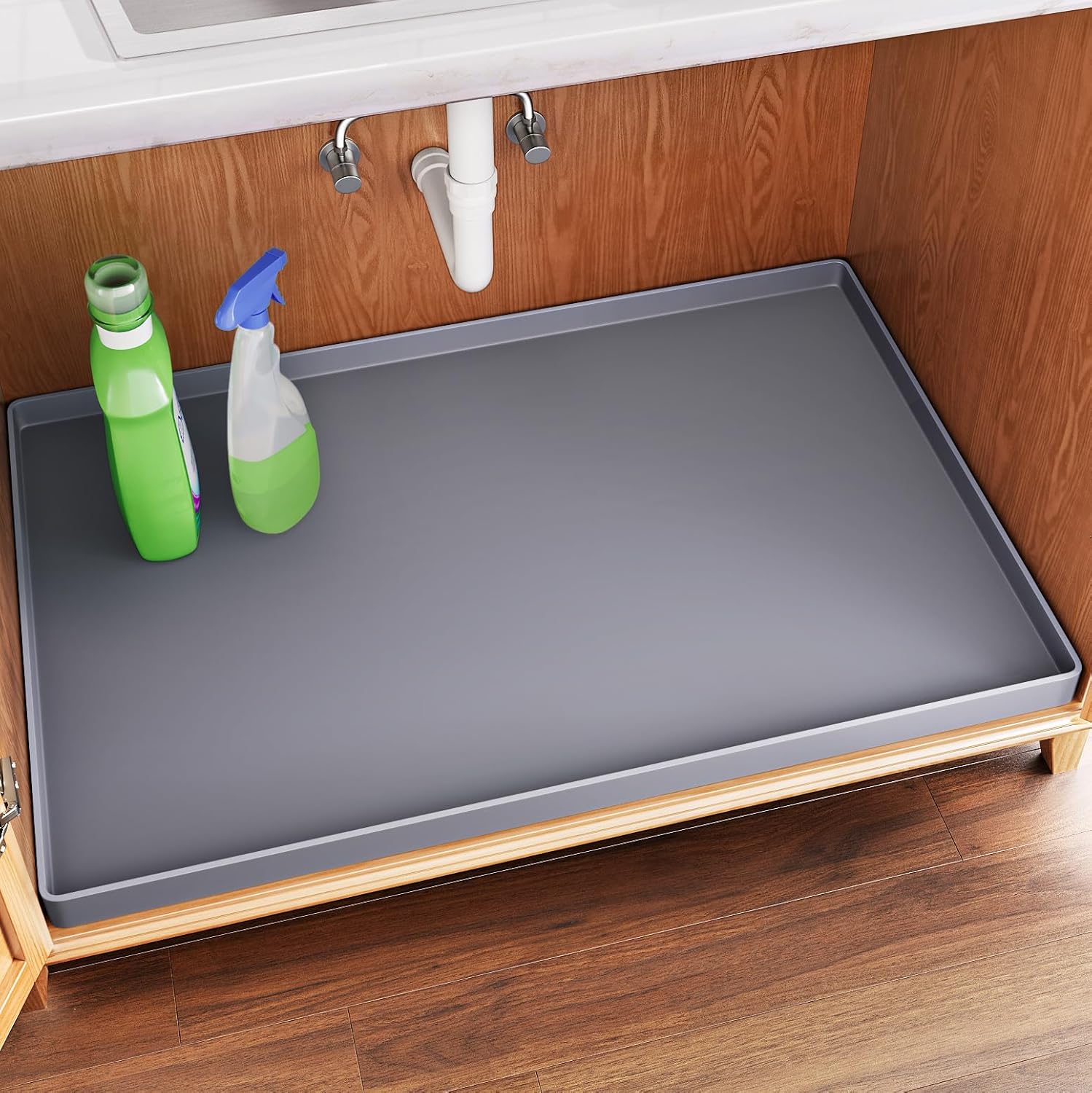 FLATO Waterproof Under Sink Mat 34″ x 22″ Shelf Liner for Kitchen and Bathroom, Cabinet Protector, Organizers and Storage, Flexible Silicone Drip Tray