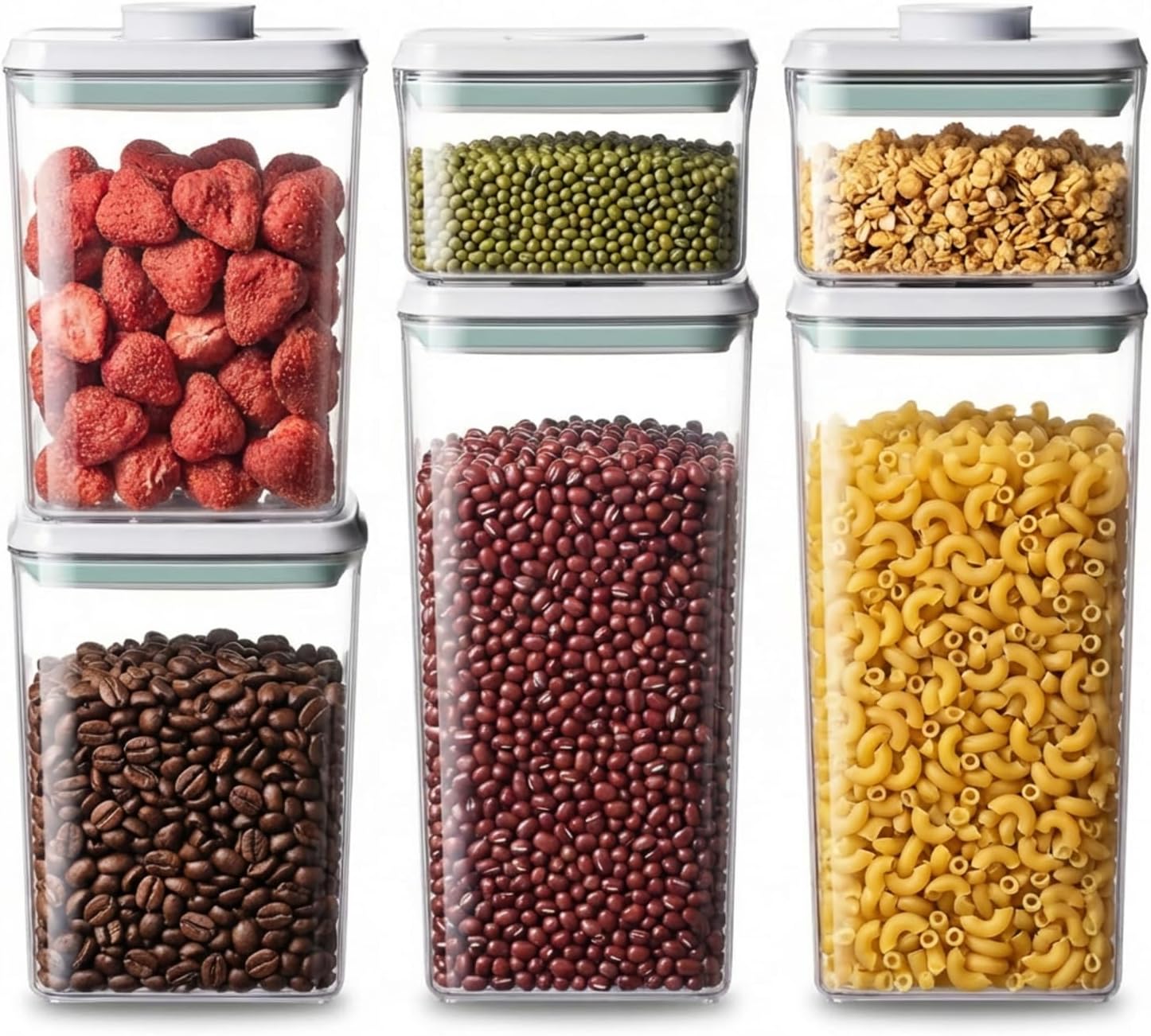 Pop Airtight Food Storage Containers with Lids Stackable Containers for Kitchen Pantry Organization Ideal for Cereal Snacks Flour Sugar Coffee and Spaghetti (gray, 6 pcs)