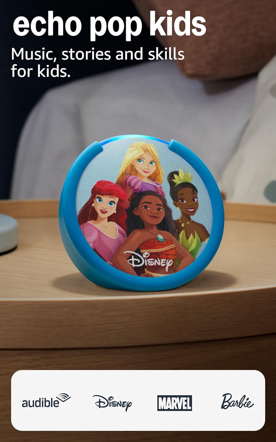 Amazon Echo Pop Kids (newest model), Designed for kids, Designed for Alexa+, parental controls, Includes 6 months of Amazon Kids+, Disney Princess