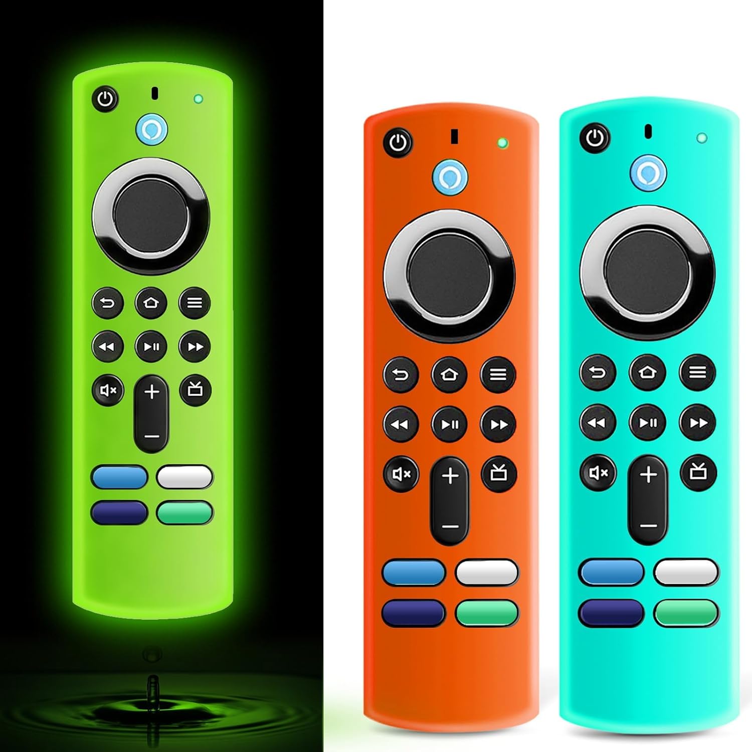 (3 Pack) Wevove Fire Stick Remote Cover for Alexa Voice Remote 3rd Gen, Replacement Case for Fire TV Stick 4K Streaming Device (Glow Green&Sky Blue&Orange)