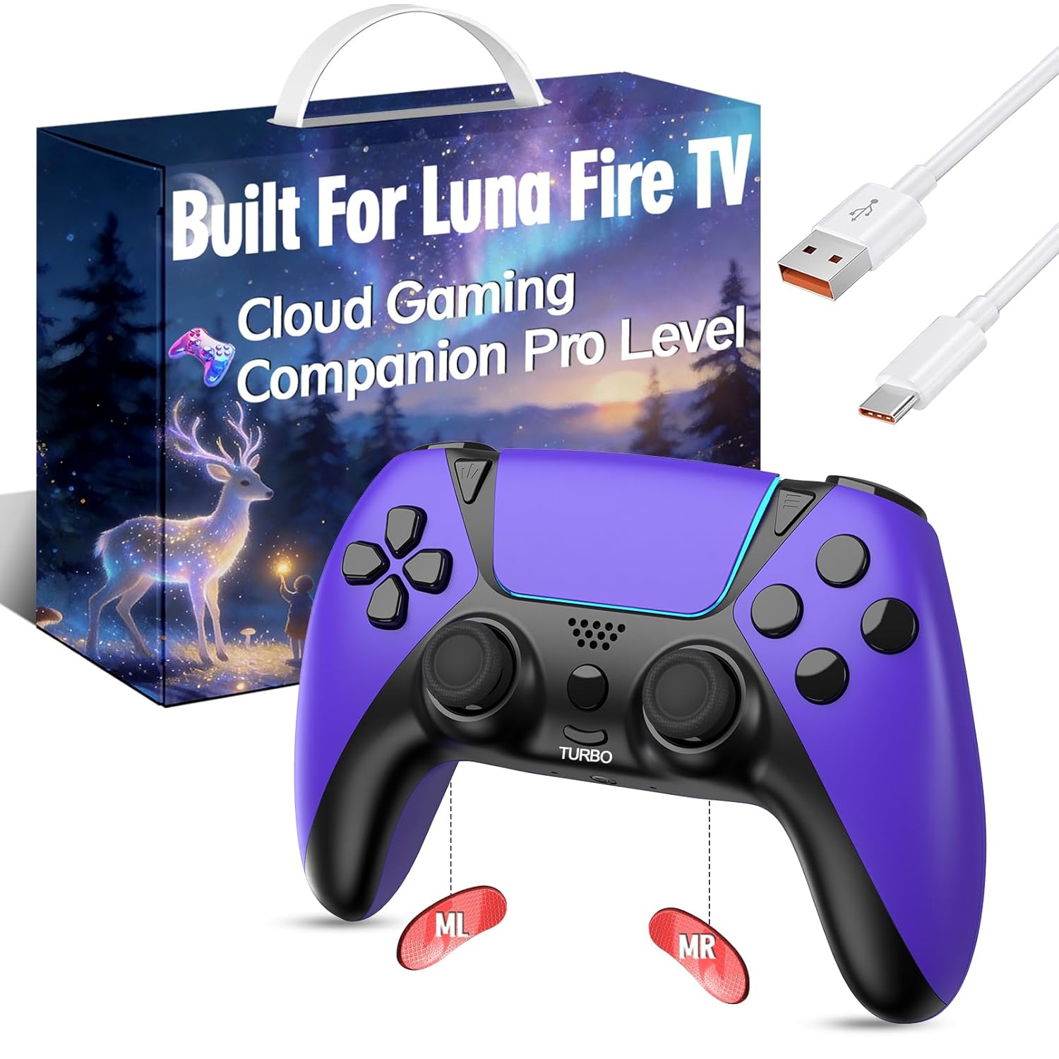 UGAME For Luna Controller, Game Control for PC Fire Stick PlayStation 4 Steam Phone Tablet TV with Back Paddles Turbo 1200mAh Power Supply, Ultimate Ymir Purple Wireless Controllers