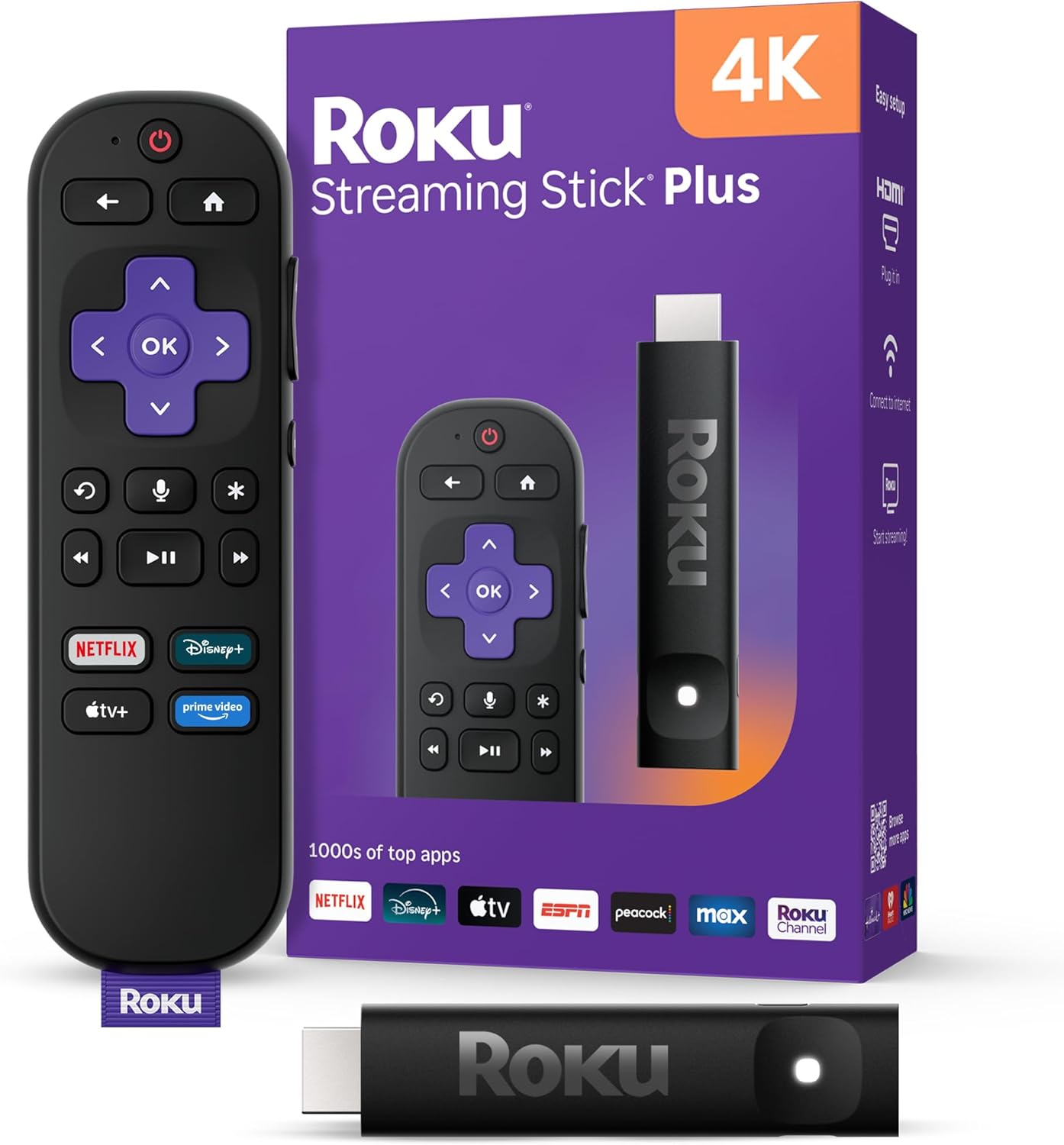 Roku Streaming Stick Plus – 4K & HDR Roku Streaming Device for TV with Voice Remote – Free & Live TV